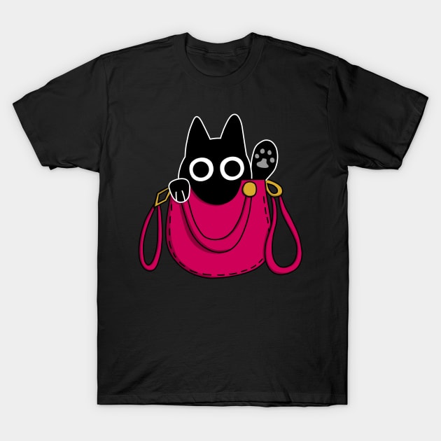 Black Cat in Purse T-Shirt by pako-valor